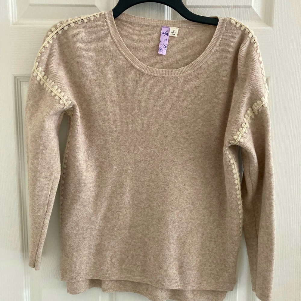 Olga Cozy Cottagecore Oatmeal Stitched Sleeve Sweater